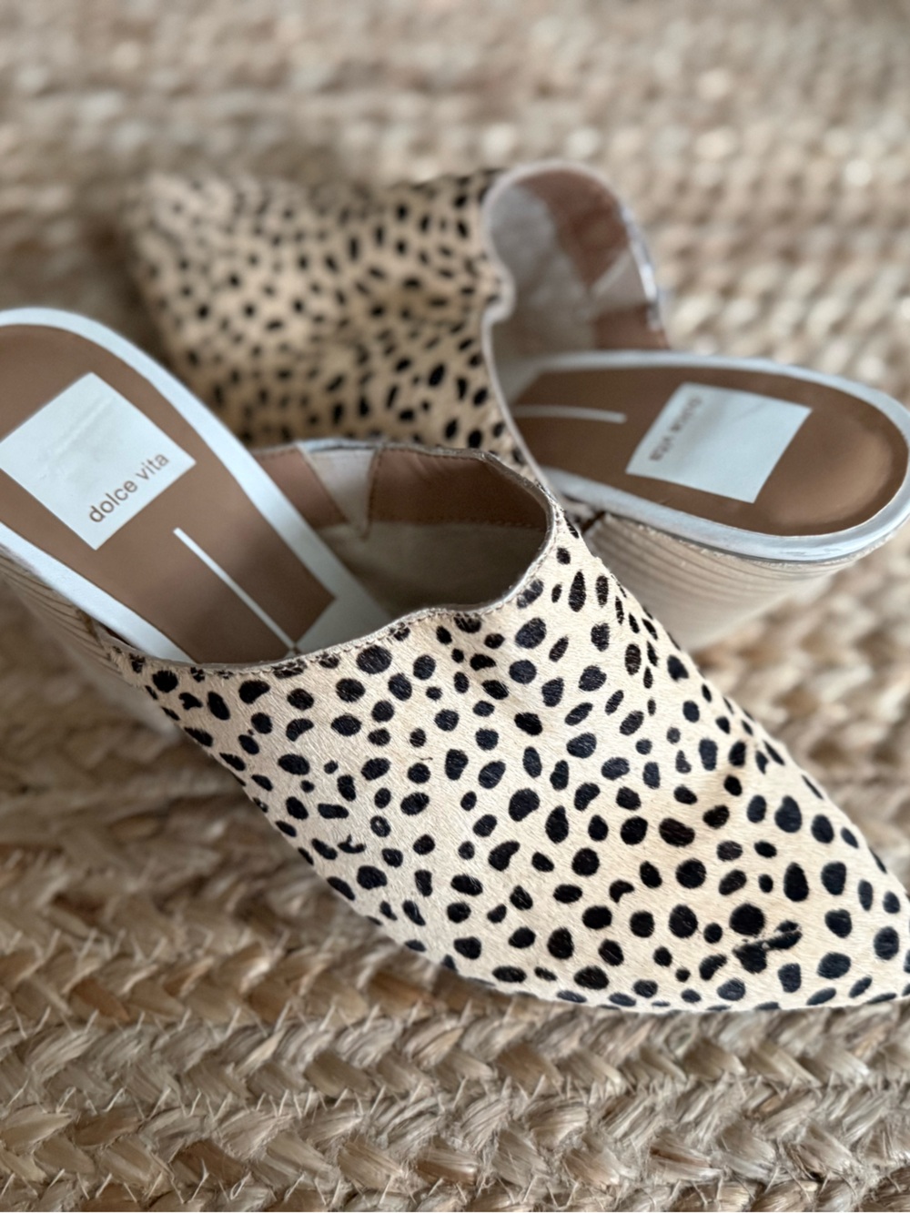 Dolce Vita Beige and Black Spotted Slip-On Mules